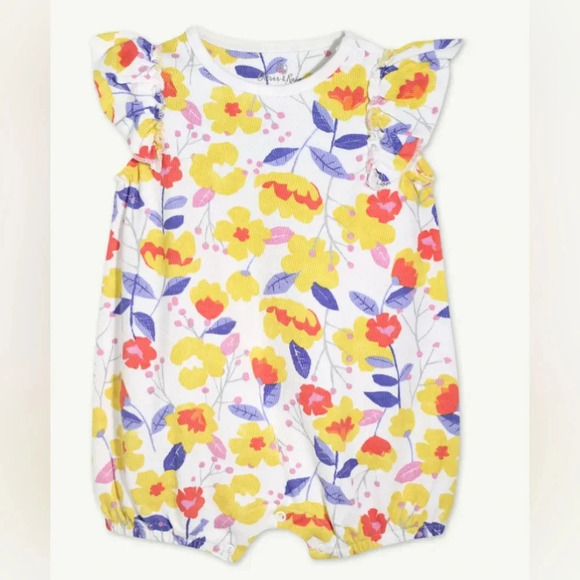 NWT Oliver and Rain Romantic Floral Print Romper Sz NB Organic Cotton - Picture 1 of 8